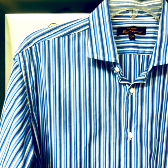 2 Ben Sherman Long Sleeve Button Down Shirts Size XL Blue & White Stripe - Picture 8 of 16